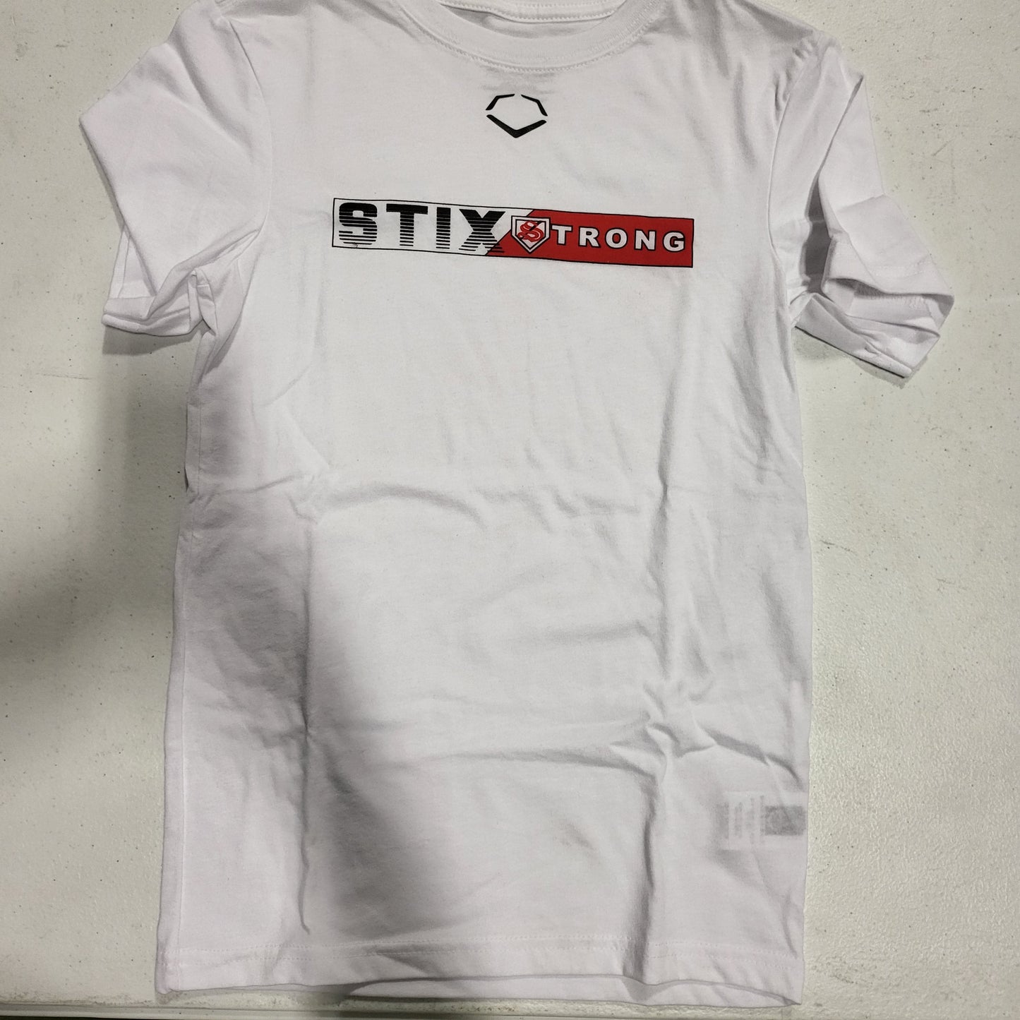 EVOSHIELD YOUTH "STIX STRONG" WHITE TEE SHIRT