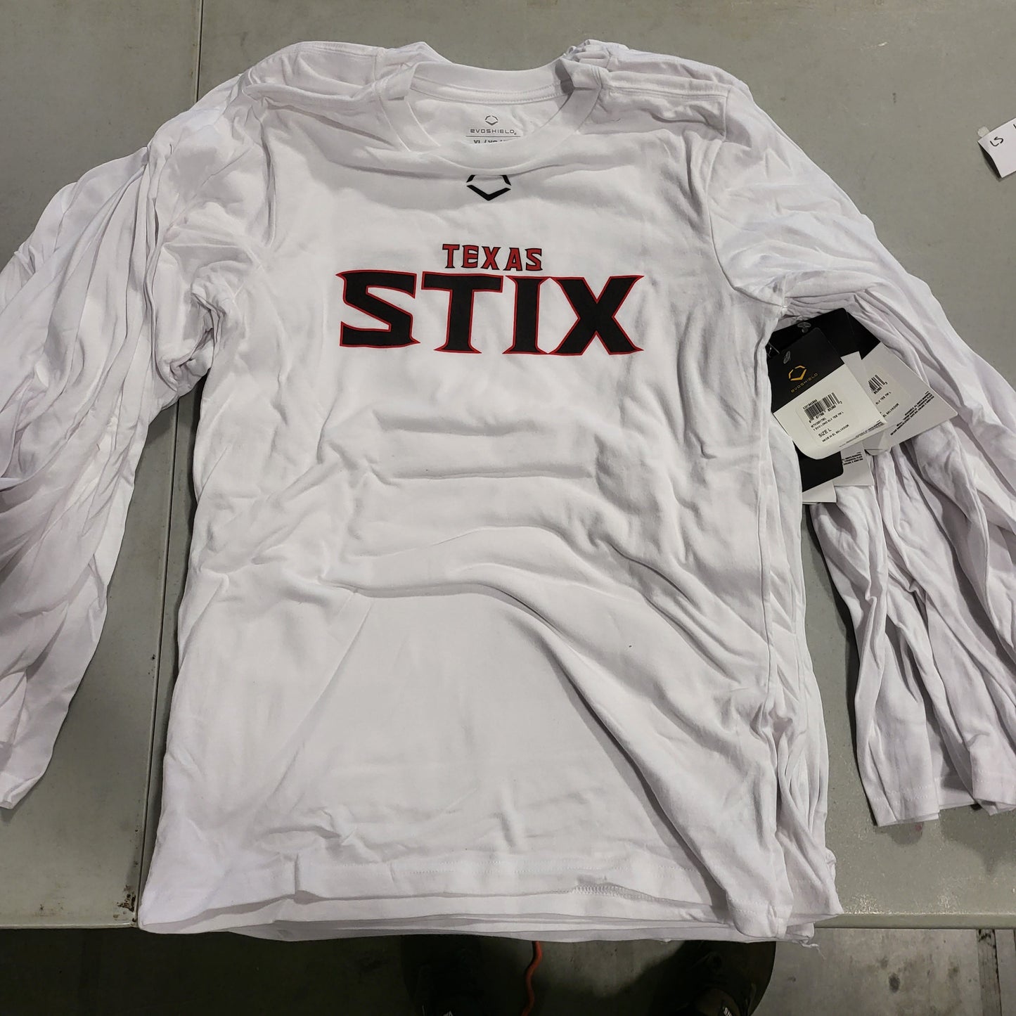 EVOSHIELD YOUTH "TEXAS STIX" WHITE LONG SLEEVE TEE