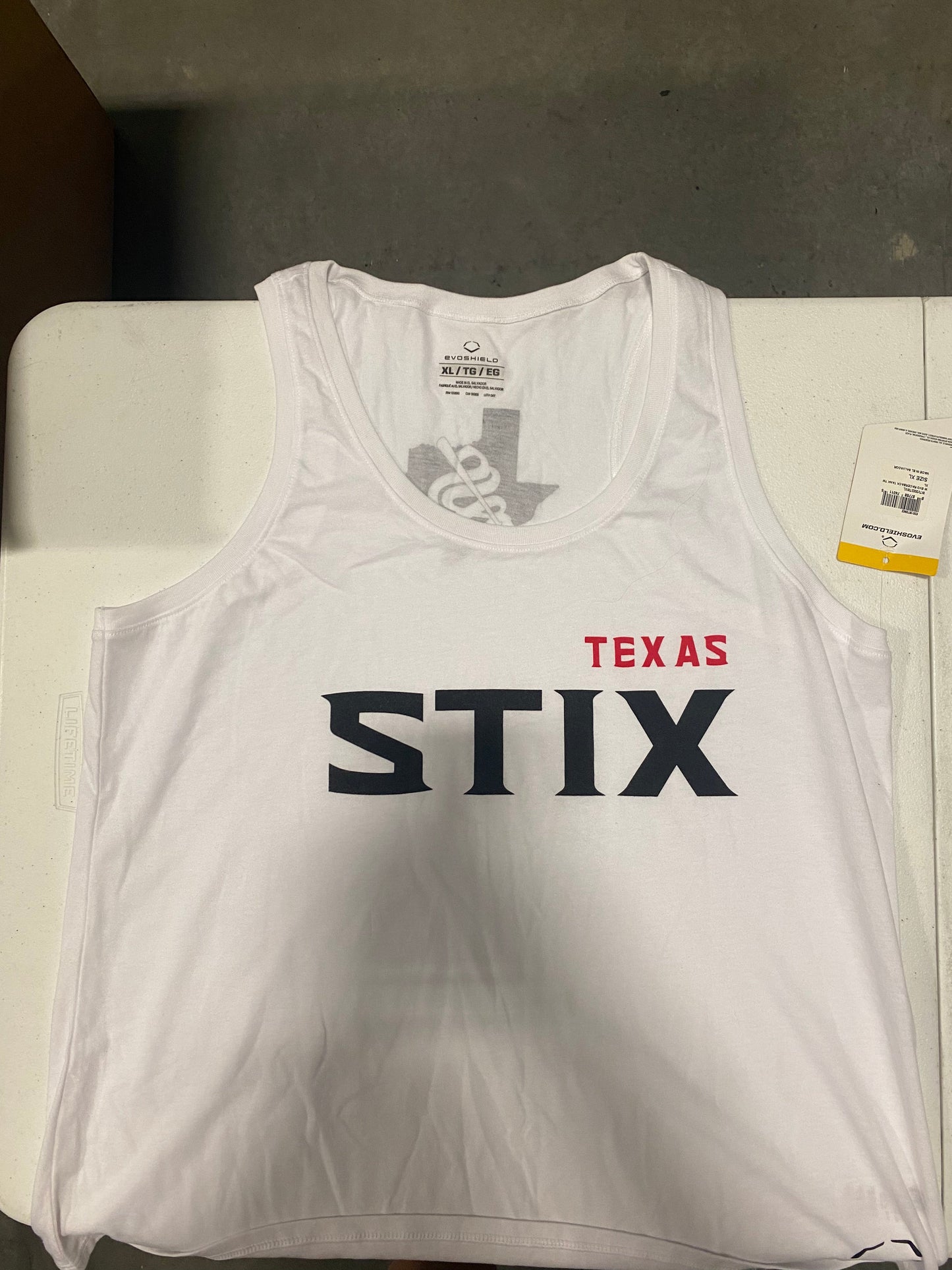 EVOSHIELD ADULT "TEXAS STIX" WOMENS WHITE TANK TOP