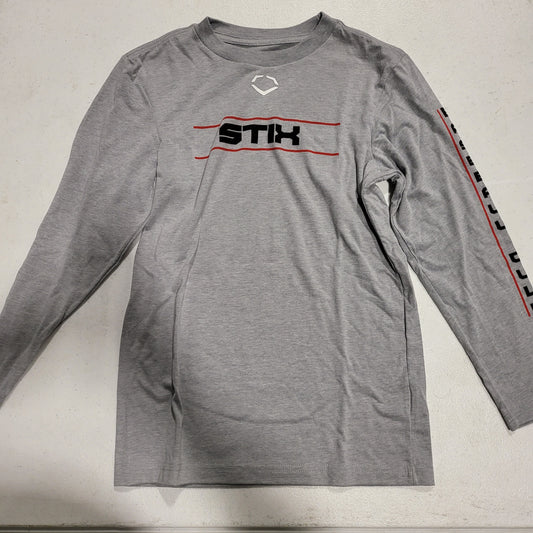 EVOSHIELD YOUTH "STIX BASEBALL CLUB" GREY LONG SLEEVE TEE