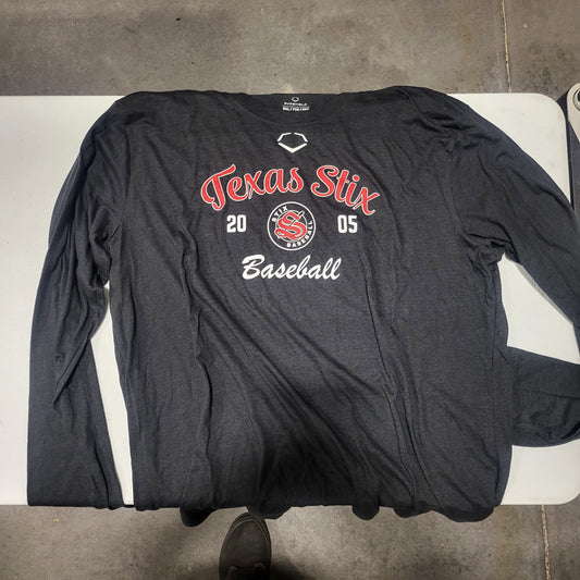EVOSHIELD ADULT "TEXAS STIX S BASEBALL EST 2015" BLACK LONG SLEEVE TEE