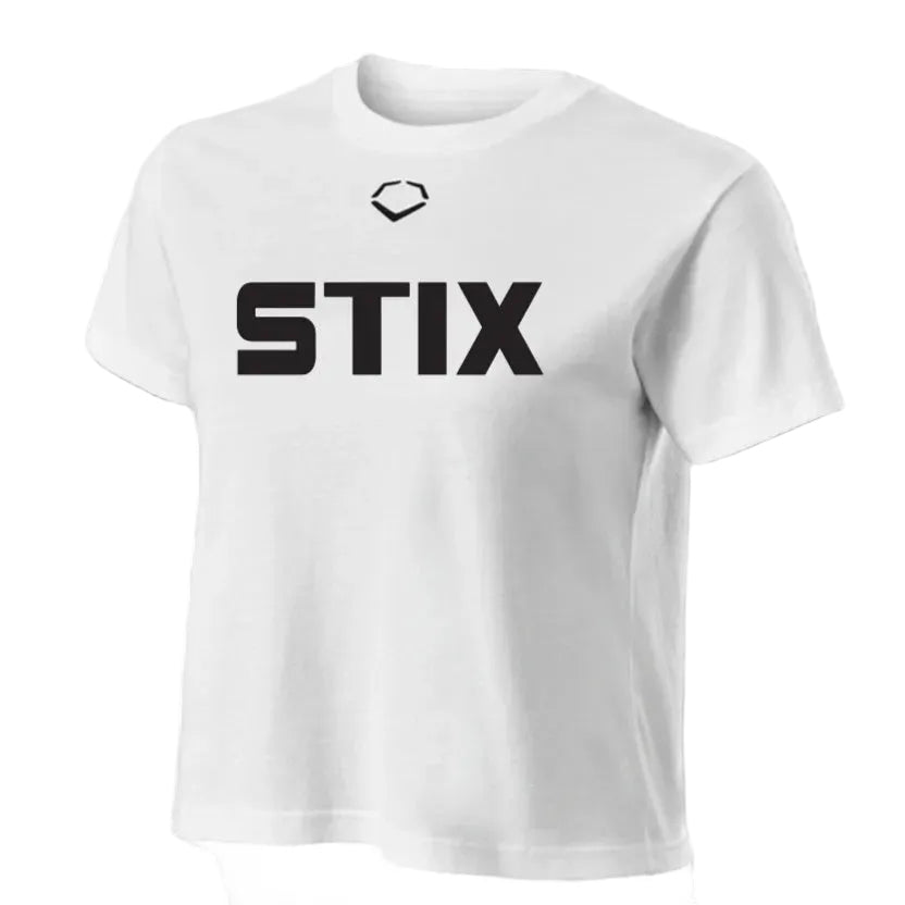 EVOSHIELD WOMENS STIX CROP TEE WHITE