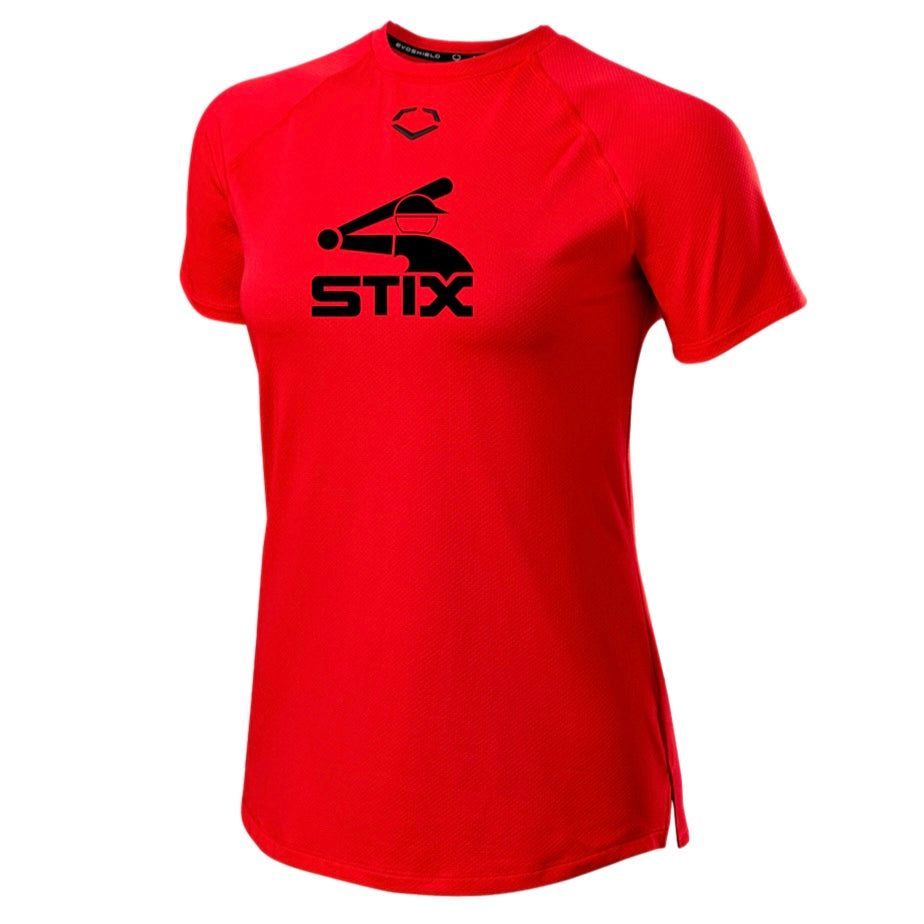 EVOSHIELD WOMENS STIX MAN TRAINING TEE 2.0 RED