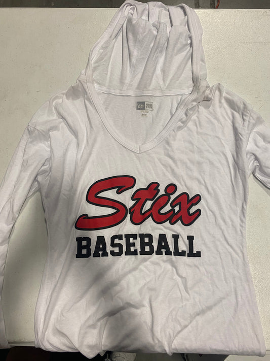 NEW ERA ADULT "STIX BASEBALL" WOMENS WHITE LONG SLEEVE HOODIE